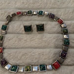 Colorful necklace with matching earings.